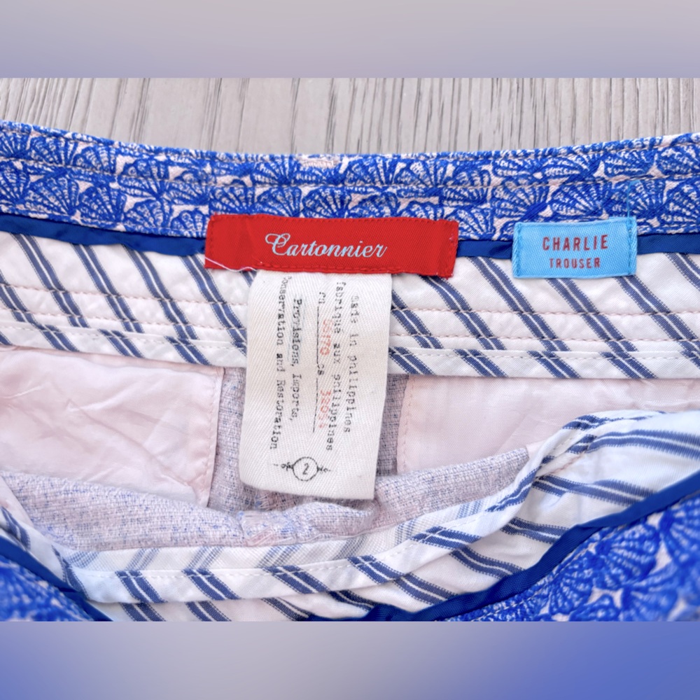 Anthropologie Cartonnier Oceanfront Charlie Blue/Pink Cropped Trousers Size 2 - Picture 5 of 10